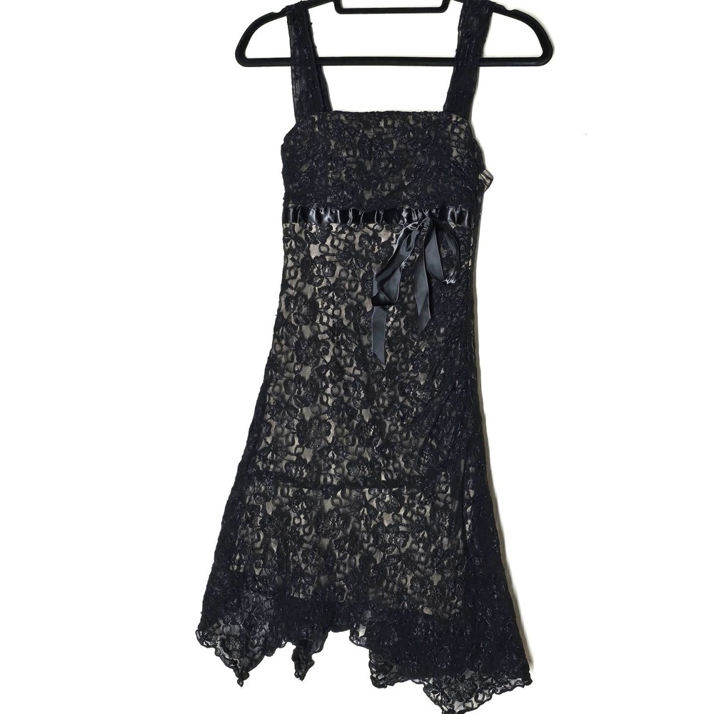 Vintage Y2K XOXO Black‎ Lace Mini Dress Empire Waist Asymmetrical Whimsigoth M